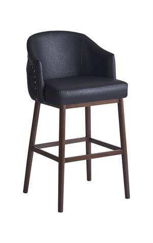 Stylized Bar Stool with Black  Upholstered Back and Seat for Indoor Use