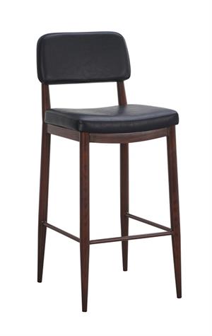 Wood Grain Metal Barstool  with Black Padded Seat and Back