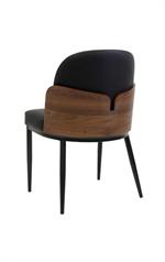 Black Metal Chair with Walnut Veneer Backrest and Padded Seat, Indoor Use - Image 3