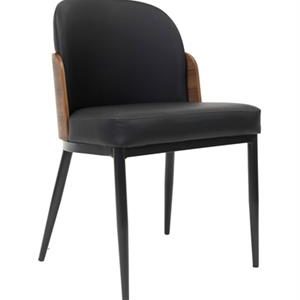 Black Metal Chair with Walnut Veneer Backrest and Padded Seat, Indoor Use