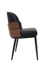 Black Metal Chair with Walnut Veneer Backrest and Padded Seat, Indoor Use - Image 4