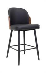 Black Metal Chair with Walnut Veneer Backrest and Padded Seat, Indoor Use - Image 5