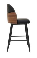 Black Metal Barstool with Walnut Veneer Backrest and Padded Seat, Indoor Use - Image 4