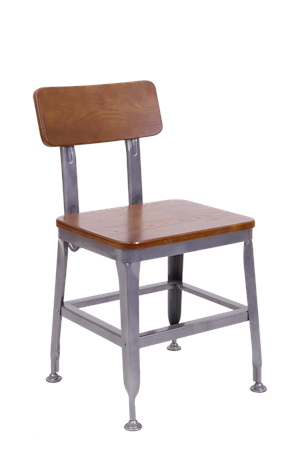 Indoor Steel Chair in New Gunmetal Color, ElmWood Back & Seat in Light Walnut Color