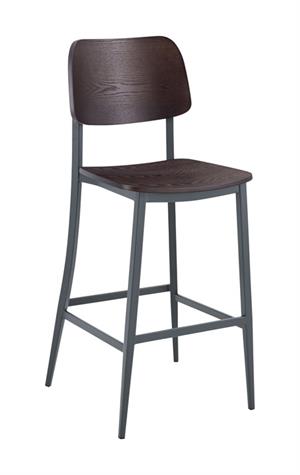 Indoor Modern Black Metal Barstool  with Walnut Veneer Seat and Back