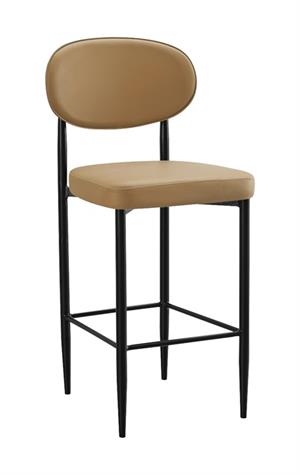 Indoor Modern Brown Metal Barstool with Oval Upholstered Backrest and Padded Seat