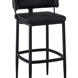 Indoor Black Metal Barstool with Curved Backrest and Upholstered Padded Seat