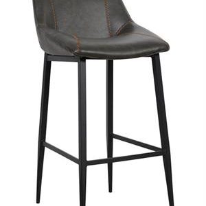 Modern Metal Barstool with Dark Grey Vinyl Seat and Decorative Stitching for Indoor Use