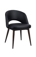 Black Upholstered Indoor Barstool with Dark Walnut Metal Woodgrain Legs & Chrome Footrest - Image 4