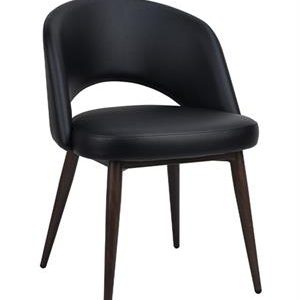 Black Upholstered Indoor Chair with Dark Walnut Metal Woodgrain Legs