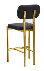 Indoor Gold Metal Frame Barstool with Black Vinyl Upholstered Seat and Backrest - Image 3