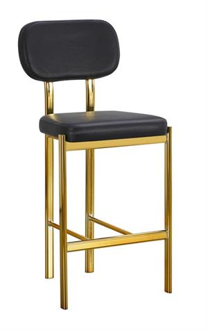 Indoor Gold Metal Frame Barstool with Black Vinyl Upholstered Seat and Backrest