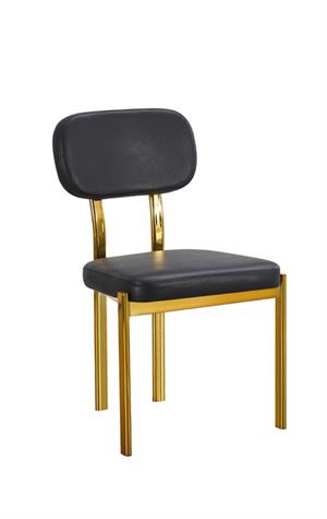 Indoor Gold Metal Frame Chair with Black Vinyl Upholstered Seat and Backrest