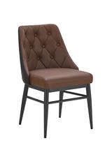 Indoor Cream Metal Chair with Diamond Tufted Vinyl Seat & Back and Taupe Outer Back - Image 9