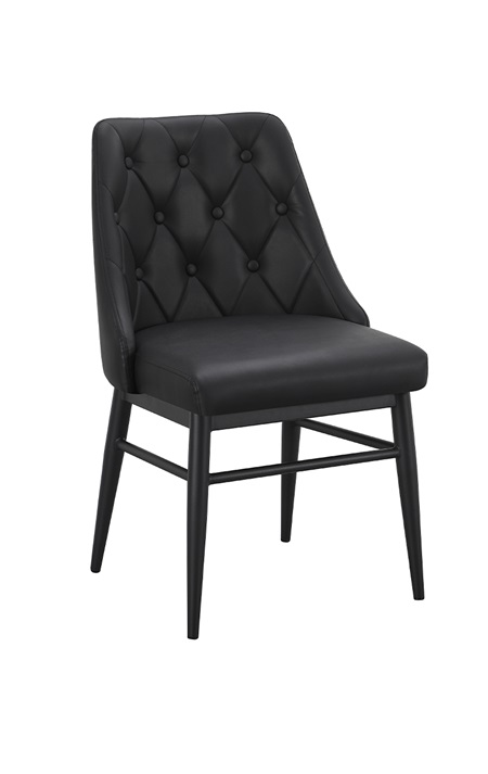 Indoor Black Metal Chair with Diamond Tufted Vinyl Seat & Back