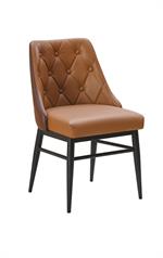 Indoor Cream Metal Chair with Diamond Tufted Vinyl Seat & Back and Taupe Outer Back - Image 6