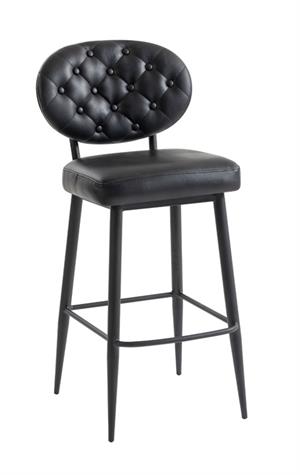 Indoor Black Vinyl Padded Barstool with Button-Tufted Back and Metal Frame