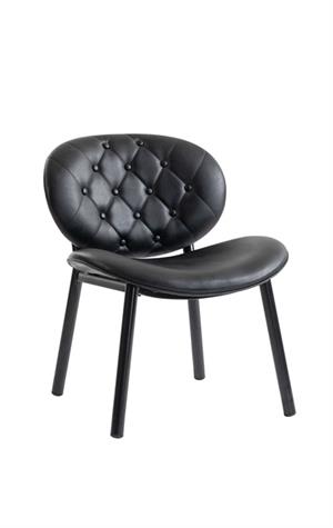 Indoor Black Vinyl Padded Dining Chair with Button-Tufted Back and Metal Frame