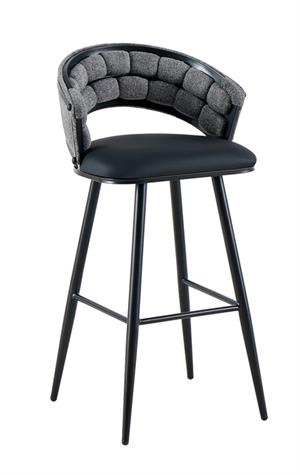 Metal Dinning Barstool with Curved Fabric Back and Vinyl Padded Seat, Indoor Use