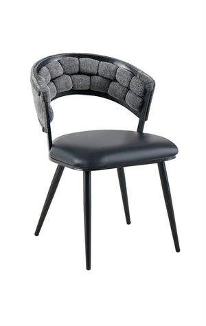 Metal Dinning Chair with Curved Fabric Back and Vinyl Padded Seat, Indoor Use