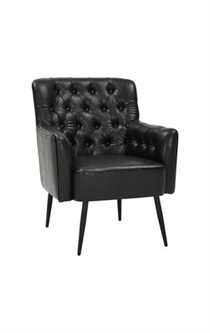Vintage Metal Arm Chair with Black Tufted Back and Cushioned Seat for Indoor Use
