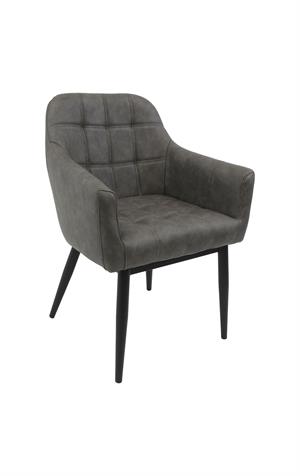 Grey PU leather armchair with black steel legs