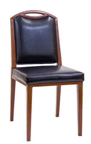 Indoor Wood Grain Metal Chair with Black Vinyl Seat and Back