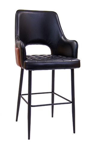 Vintage Black Steel Bar Stool with Vinyl Seat