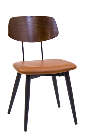 Black Metal Chair with Veneer Back and Vinyl Seat