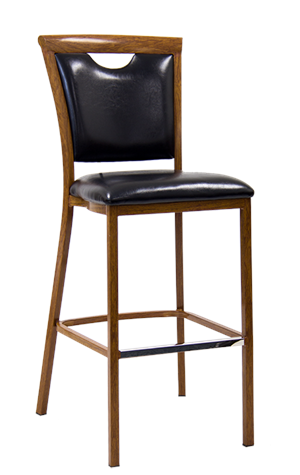 Indoor Wood Grain Metal Barstool in Walnut Finish