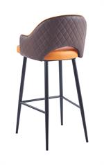 Vintage Steel Barstool With Orange Vinyl Seat and Back - Image 3