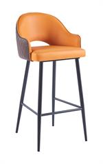 Vintage Steel Barstool With Orange Vinyl Seat and Back - Image 2