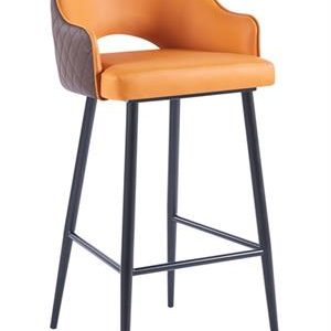 Vintage Steel Barstool With Orange Vinyl Seat and Back
