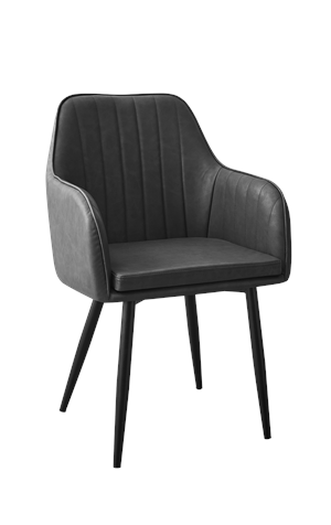 Black Steel Armchair with Grey Vinyl Seat