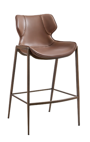 Indoor Wood Grain Frame Metal Barstool w/ Brown Vinyl Seat