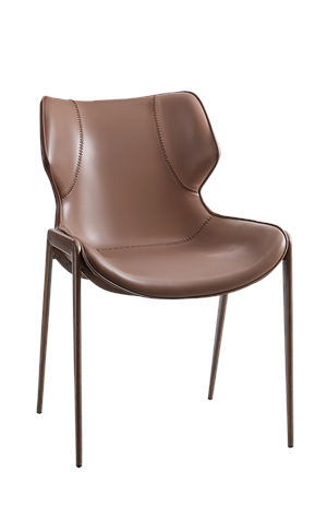 Indoor Wood Grain Frame Metal Chair w/ Brown Vinyl Seat