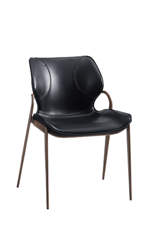 Indoor Wood Grain Frame Metal Chair w/ Black Vinyl Seat