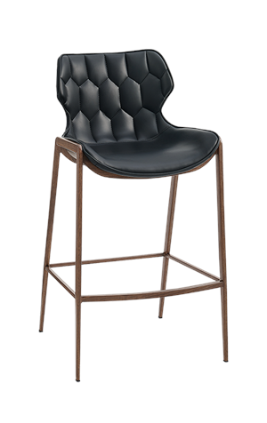 Wood Grain Metal Barstool with Black Vinyl Seat