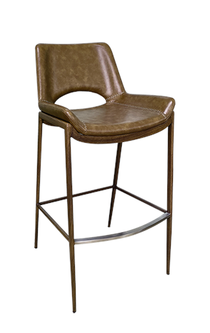 Wood Grain Metal Barstool with Tan Brown Vinyl Back & Seat for Indoor Use-1