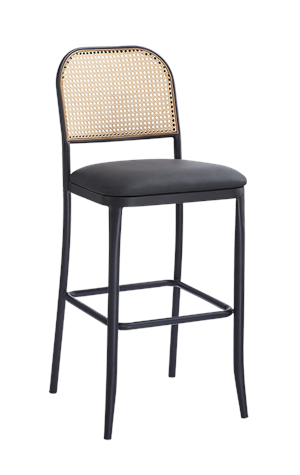 Metal Barstool with Poly Woven Back & Black Vinyl Seat for Indoor Use