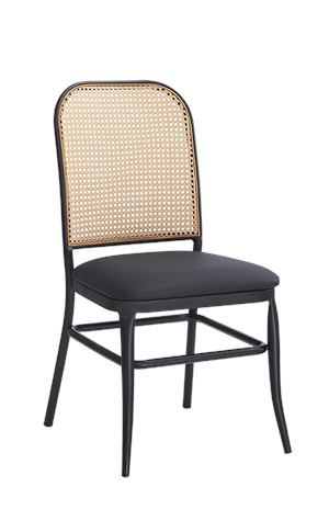 Metal Chair with Poly Woven Back & Black Vinyl Seat for Indoor Use
