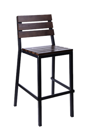 Metal Barstool with Slatted Ashwood Seat & Back in Walnut Color for Indoor Use