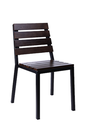 Metal Chair with Slatted Ashwood Seat & Back in Walnut Color for Indoor Use