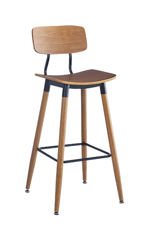 Wood Grain Steel Barstool in Light Cherry Finish w/ Veneer Seat & Back
