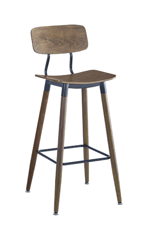 Wood Grain Steel Barstool in Light Walnut Finish w/ Veneer Seat & Back