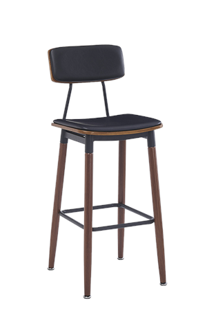 Wood Grain Steel Barstool in Brown Finish w/ Black Vinyl Seat & Back for Indoor Use