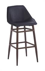 Indoor Dark Walnut Modern Metal Barstool with Black Vinyl Seat - Image 2