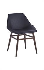 Indoor Dark Walnut Modern Metal Barstool with Black Vinyl Seat - Image 4