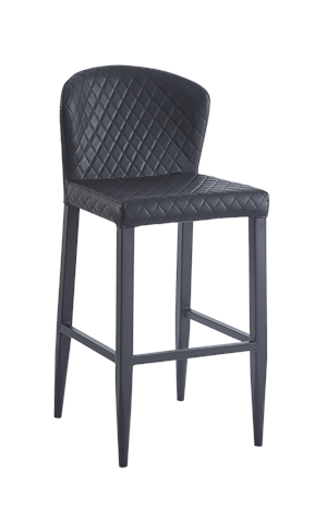 Diamond Pattern Stitched Metal Barstool w/ Black Vinyl Seat & Back for Indoor Use
