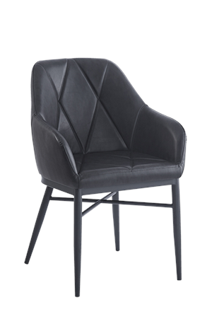 Metal Armchair w/ Large Diamond Pattern Stitched Vinyl Seat in Black